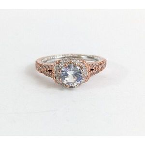 Size 5.75 Rose And Silver Toned CZ Cocktail Ring